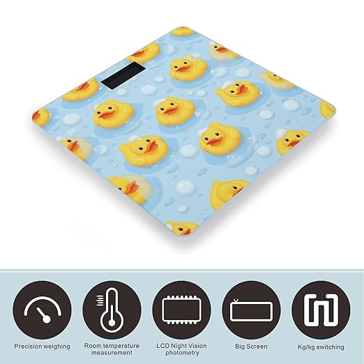 Smart Scale for Body Weight Automatic Switch Digital Bathroom Weighing Scale Yellow Rubber Ducks Bubbles White