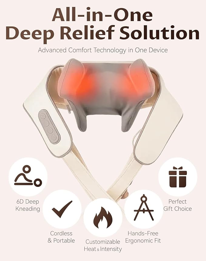 Neck Massager with HeatTherapexa Neck &amp Shoulder Massager6D Shiatsu Back Massager for Pain Relief Deep TissueMassager for Leg Muscle Soreness(Khaki)