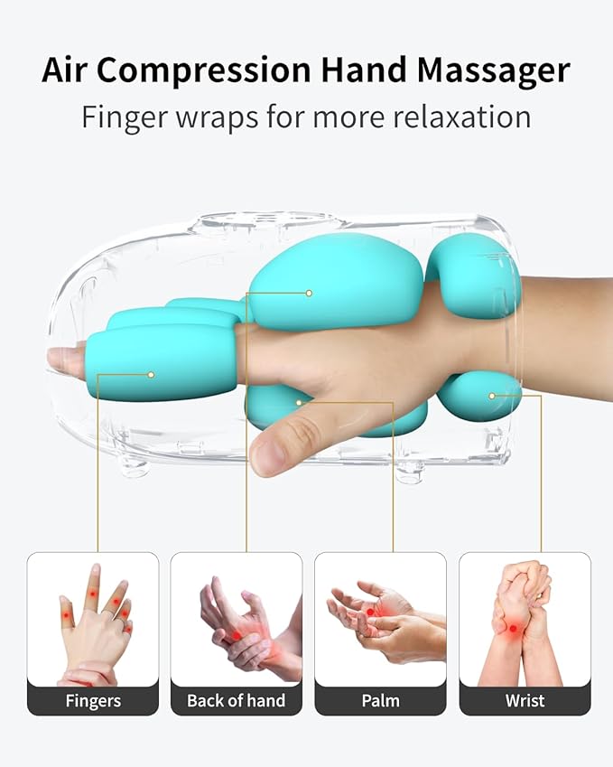 FIT KING Cordless Hand Massager with Compression &amp Heating Fingers Wrap Massage for Arthritis Pain and Carpal Tunnel Large Space for Both Men and Women (Black)