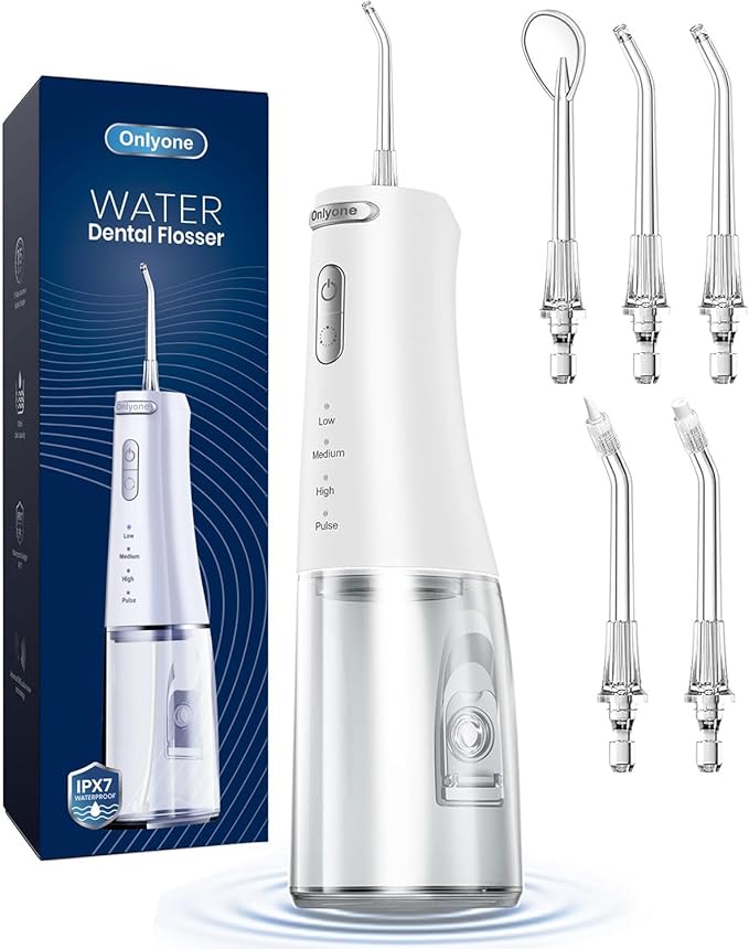 Onlyone Rechargeable Cordless Water Flosser with Adjustable Water Pressure for Daily Oral Care Power Dental Flosser for Home and Travel Use Portable Oral Irrigator for Sensitive Gums and Braces Care