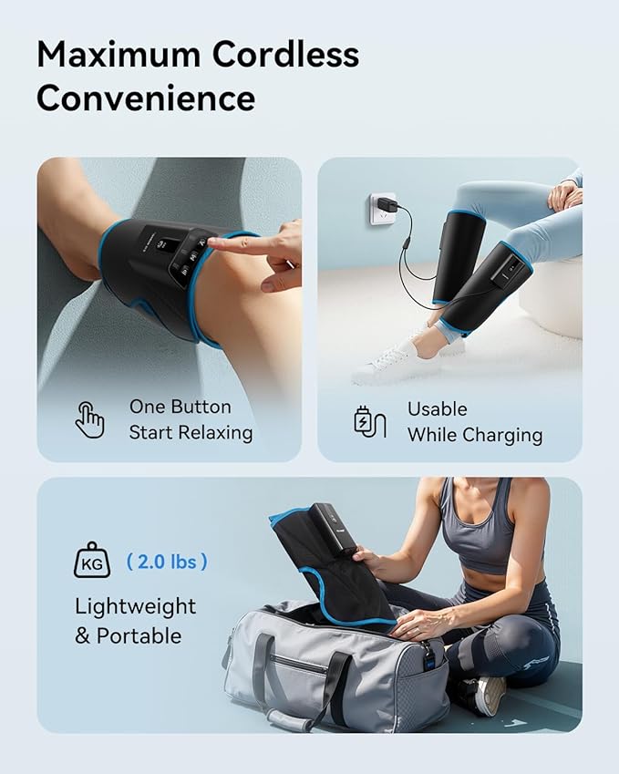 FIT KING Cordless Calf Massager – Rechargeable Leg Compression Massager for Circulation Edema RLS Pain Relief &amp Recovery 6 Intensities 3 Modes Portable Gift for Mom Dad Athletes