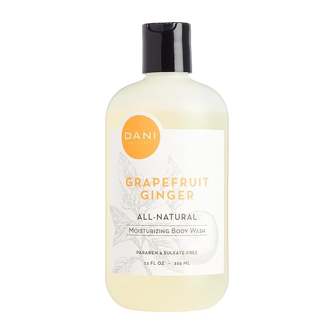 DANI Naturals Moisturizing Body Wash - Grapefruit Ginger Scent Organic Aloe Vera &amp Glycerin Sulfate-Free Vegan pH-Balanced 12 oz - Refreshing Moisturizing Shower Gel for Soft Skin