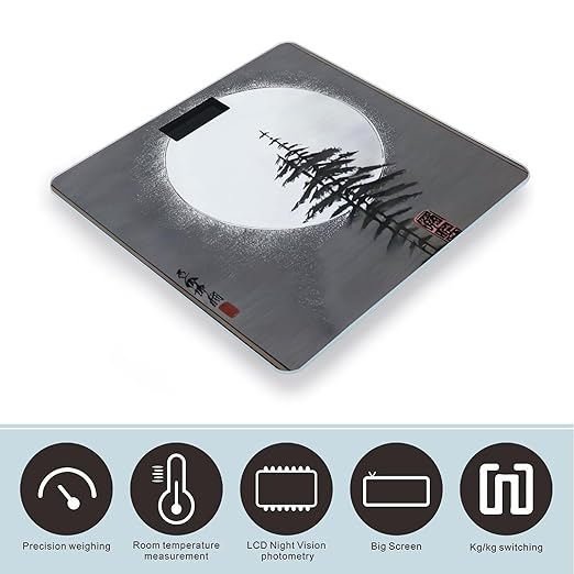 Moon Pine Tree Weight ScaleClear LED Display Bathroom Digital Weighing ScaleTempered Glass Digital Bathroom Scale for Body Weight Capacity Up to 400 Lbs