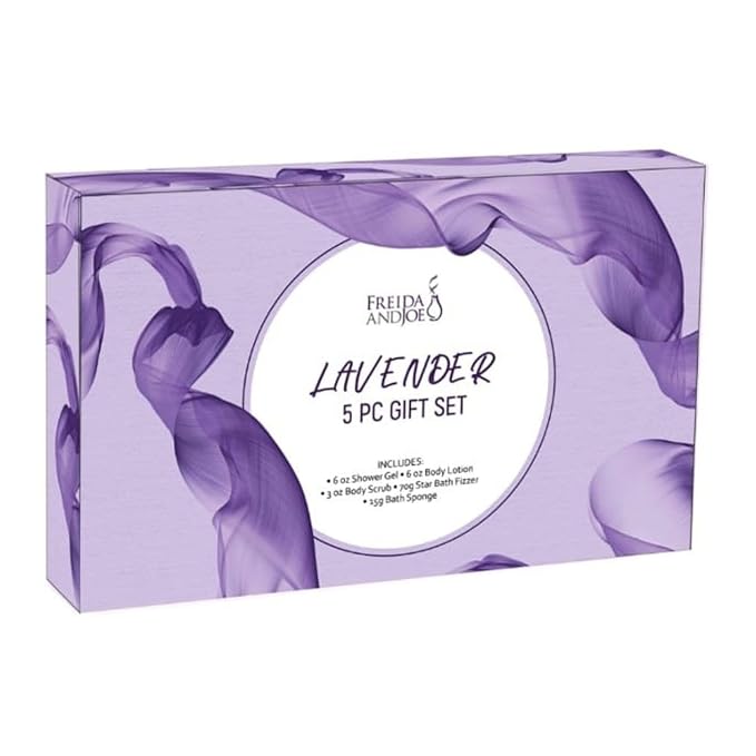 Fragrance Bath &amp Body Collection Gift Box Includes Shower Gel Body Lotion Body Scrub Bath Bomb &amp Sponge (Lavender) – Mother's Day Gift for Mom