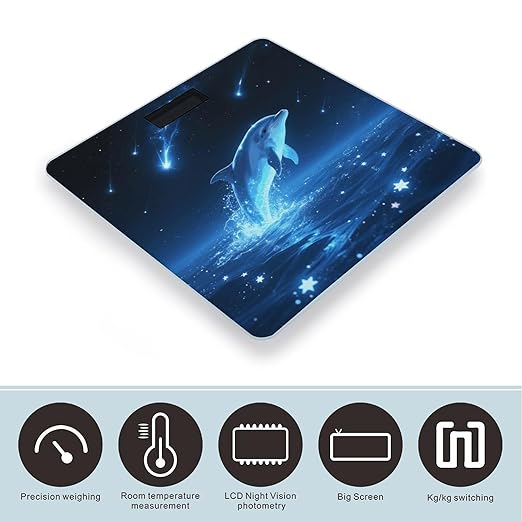 Star - Swimming Dolphin Weight Scale Large Digital Bathroom Scales with Bright LED Display Non Slip Digital Scale and Step On Fashion Weighing Machine for Body