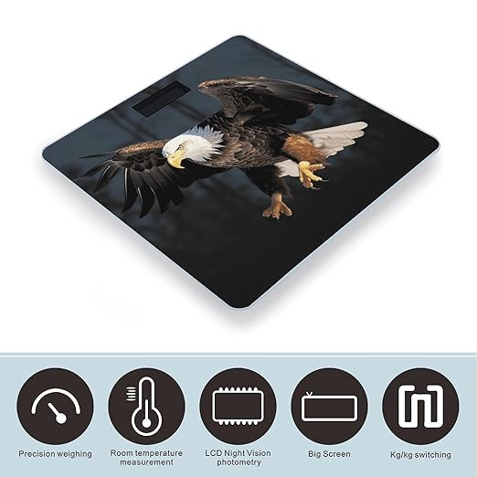 3D Bald Eagle Bathroom Scale Large LCD Backlight Display Digital Scale Rounded Corners Body Scales Automatic Power On/Off Bathroom Scales for Home Bedrooms
