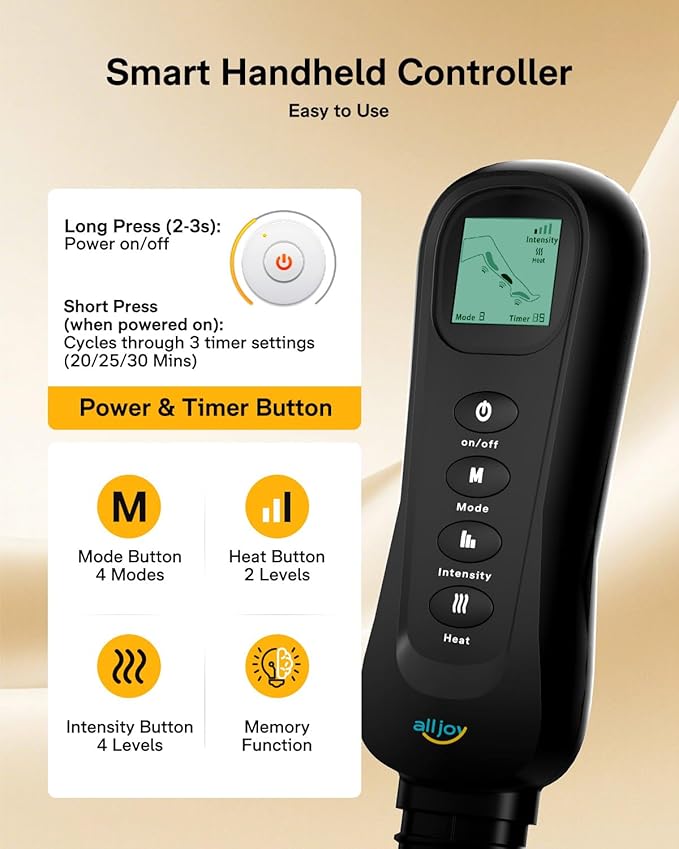 ALLJOY Fathers Mothers Day Gifts Leg Massager with Heat and Compression Sequential Leg Compression Massager Boots w/ 2 Heat 4 Mode 4 Intensity Leg Massager for Circulation and Pain Relief FSA