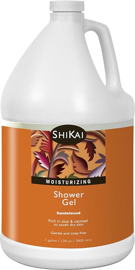 ShiKai Daily Moisturizing Shower Gel (Sandalwood 1 Gallon) | with Hydrating Aloe Vera &amp Oatmeal | Scented Body Wash for Dry Skin Relief