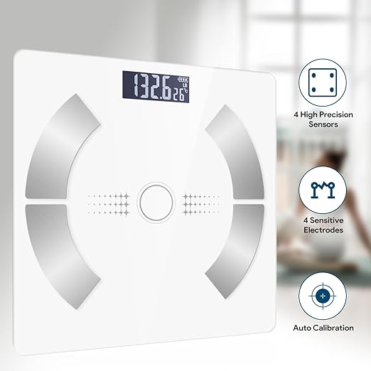 Accurate LED Display Bathroom Scale with Mobile App for Body Composition Analysis Smart Digital Body Fat Scale (White)