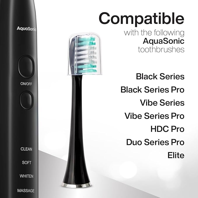 AquaSonic Genuine Standard Replacement Brush Heads | ADA Accepted | for Normal &amp Sensitive Teeth | Compatible with Many AquaSonic Toothbrush Handles (8 Pack Black)