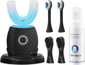 Smart U-Shaped Ultrasonic Toothbrush for Adults: 360° Full Mouth Cleaning with Auto Rotation Smart Pressure Sensor &amp LED Light Includes Foam Mousse 4 Brush Heads and Charging Base (black)