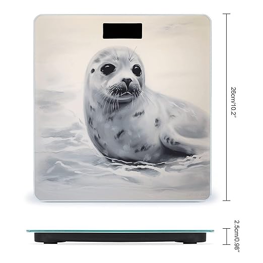 Harp Seal Painting Bathroom Scale Rounded Smart Scale for Body Weight Automatic Power On/Off Weight Scales Accurate Bathroom Digital Scales for Pet Home Bedroom Kitchen
