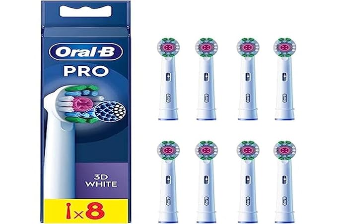 Oral-B Pro 3D White Electric Toothbrush Head X-Shaped Bristles and Unique Polishing Cup for Teeth Whitening and to Remove Surface Stains Pack of 8 Toothbrush Heads White
