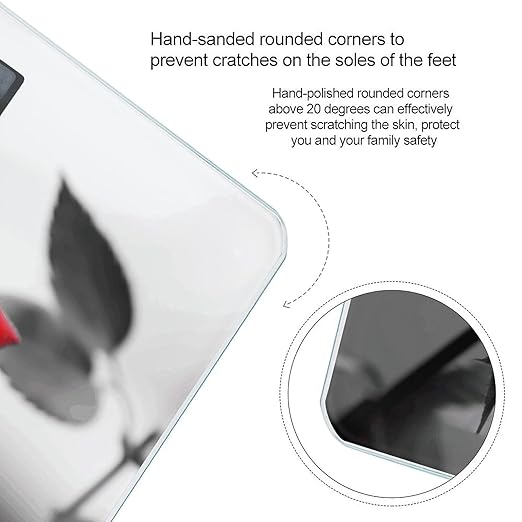 Black and White Red Rose Scale for Body Weight Safe Rounded Corners Tempered Glass Digital Bathroom Scale LED Display 400lb Capacity Weight Scales with High Precision Sensors