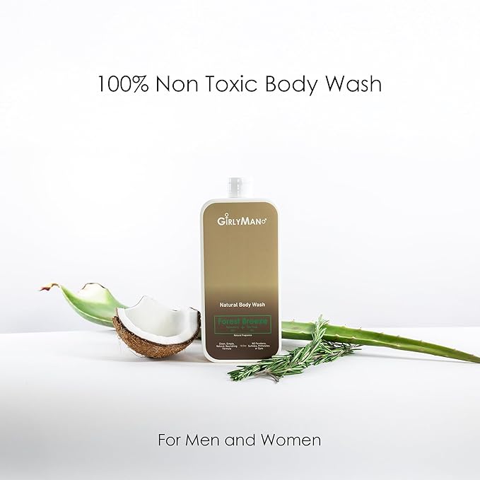 GirlyMan Natural Body Wash - Made with Olive Oil &amp Aloe Extract No Artificial Fragrance PH Balanced Gentle Formula Nourishing Ingredients Family Owned (Rosemary Tea Tree)