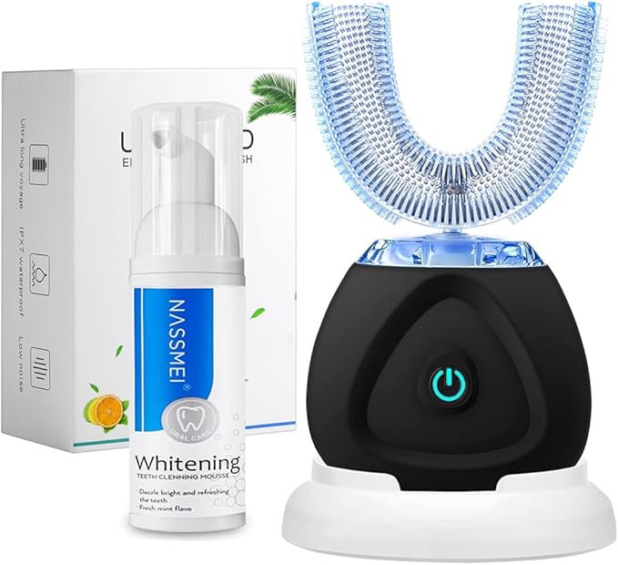 FULYA Auto Toothbrush with Teeth Whitening Mousse Automatic Tooth Brush for Adult 360° Sonic Toothbrushes Waterproof Rechargeable Electric Tooth whitening Brush