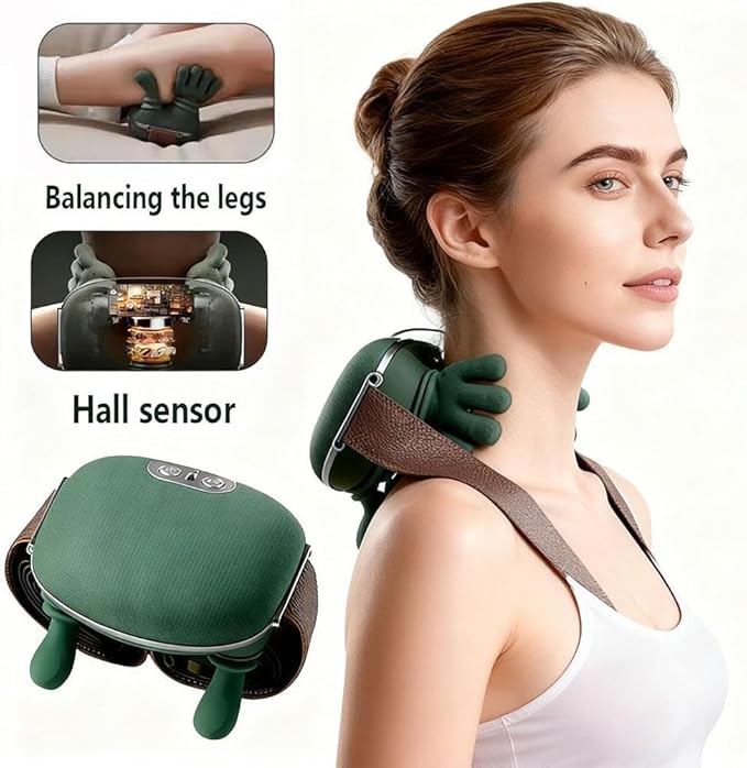 Neck Massager Bionic Heated Massager Portable Shiatsu Neck and Back Massager Electric Deep Tissue 4D Kneading Massage Simulated Human Hand Design for Pain Relief and Muscle Relax (Green)