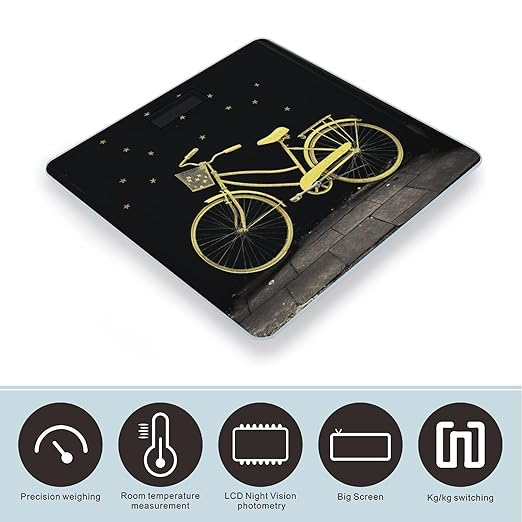 Yellow Bike Weight Scale Digital Electronic Scales Bathroom Scale Larg LCD Backlight Display High Precision MeasurementsTempered Glass