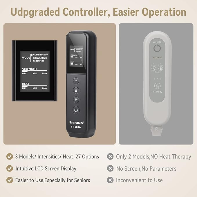 FIT KING Leg Massager with Heat and Compression Therapy Leg Compression Massage for Circulation Swollen Leg RLS Pain &amp Fatigue Relief Foot Calf Massager Boots Recovery Pressure Boots