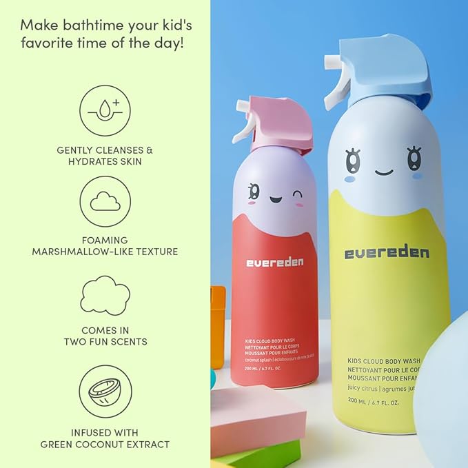 Evereden Happy Face DUO Barbie Edition &amp Cloud Body Wash Coconut Splash Set: Multi-Vitamin Kids Face Wash &amp Cream Fun Foamy Toddler Body Wash &amp Barbie Gift Bundle - Gentle Clean &amp