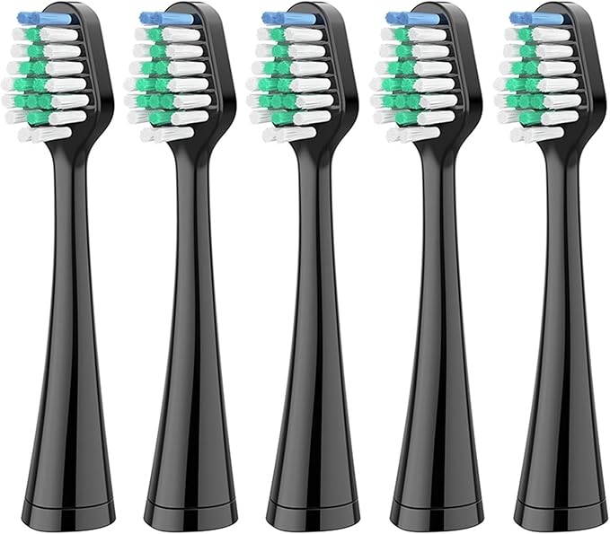 5 Replacement Toothbrush Heads Compatible with Aquasonic Duo Series Eletric Soft Bristle Effective Clean Teeth Plaque(Black)