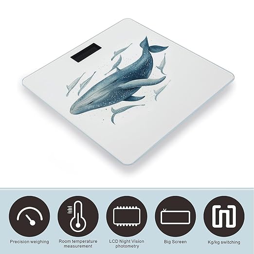 Blue Whale Bathroom Scale Rounded Smart Scale for Body Weight Automatic Power On/Off Weight Scales Accurate Bathroom Digital Scales for Pet Home Bedroom Kitchen