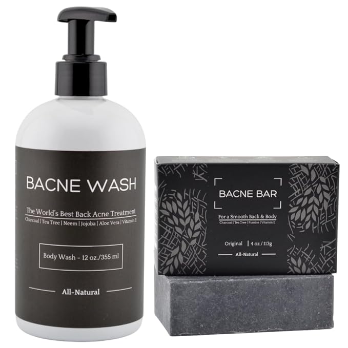 Bacne Cleanser Bundle: The is for Deep Exfoliation to Clear up Dry/Flaky Skin and Blackheads The Bacne Wash is Formulated for Oily/Sensitive Skin Hormonal Acne and Whiteheads