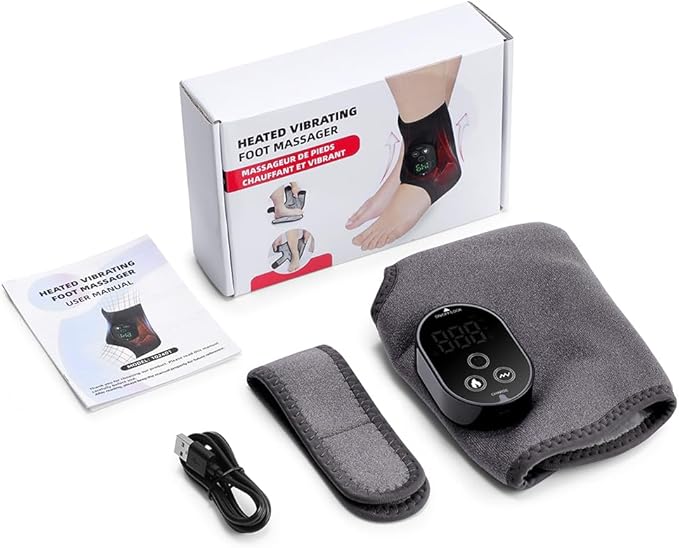 Ankle MassagerElectric Foot and Ankle Massagers Adjustable Wrap With 3 Vibration Modes and 6 Heat LevelsAuto TimerCordless Portable Design FootRenew Triple Massager For Daily Foot Relaxation (Grey)