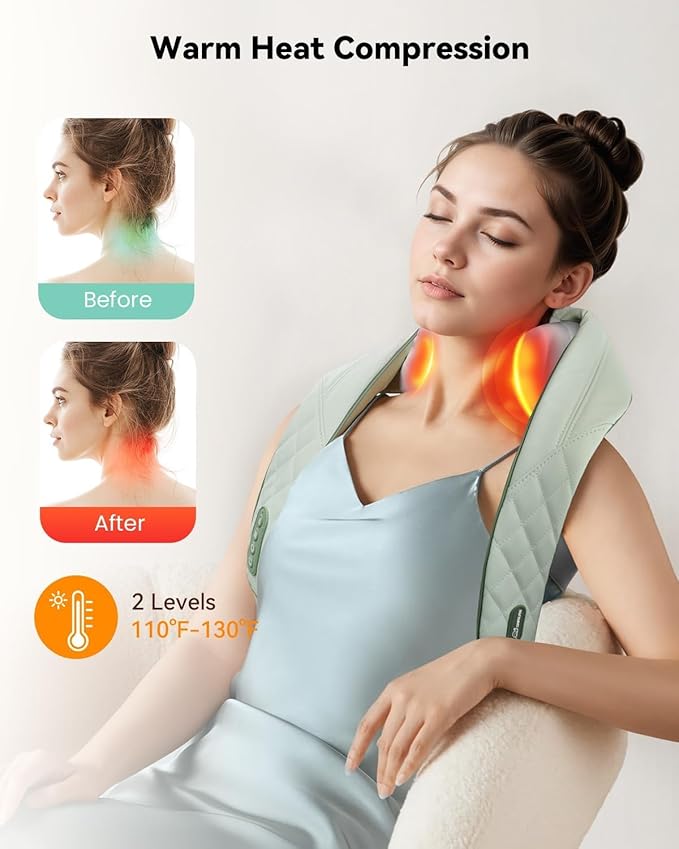 Snailax Cordless Neck Shoulder Massager with Heat 4D Deep Tissue Kneading Shiatsu Back Massager Pillow for Neck Shoulder Christmas Gifts for Men Women