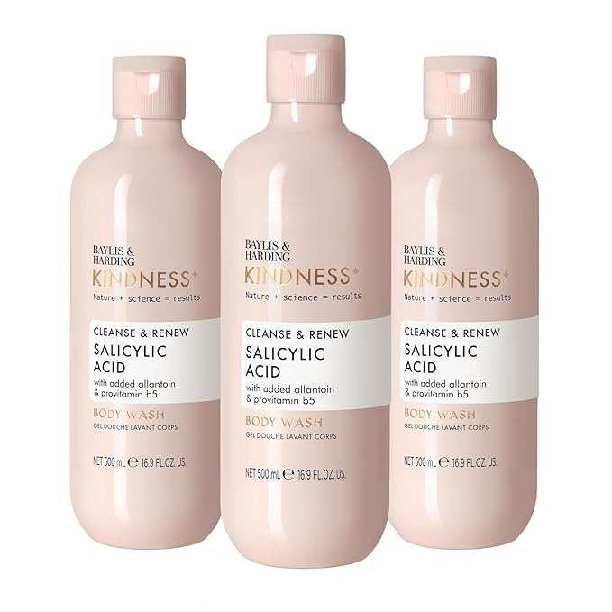 Baylis &amp Harding Kindness + Salicylic Acid Cleanse &amp Glow Dewbury &amp Lime Leaf Fragrance 16.9 fl. oz Body Wash (Pack of 3) - Biodegradable Formula - Vegan Friendly