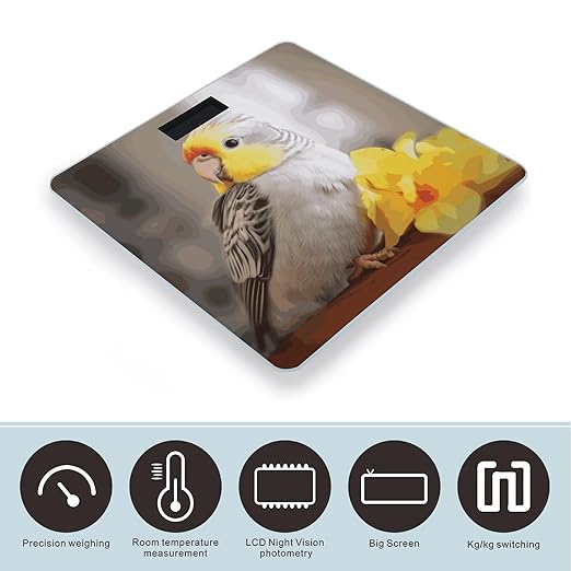 Cute Cockatiel Weight Scale Digital Electronic Scales Bathroom Scale Larg LCD Backlight Display High Precision MeasurementsTempered Glass