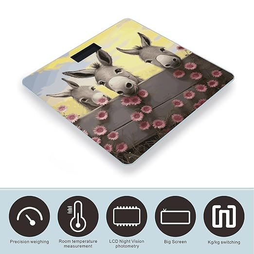 Digital Bathroom Scale for Body Weight Scale with Bright LCD Display High Accuracy Step-On Technology Auto On/Off Donkey and Flower Digital Scales 400 Lbs /180kg