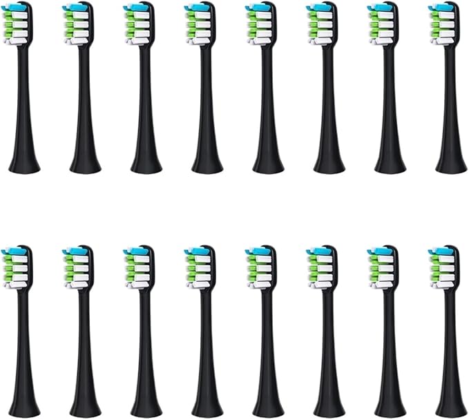 16pcs Replacement Toothbrush HeadsCompatible for SOUNESS SN903/SN901/905/601/SN801/SN810/SN201/SNK01/ST802/ST903 Nozzle(16black Whitening)