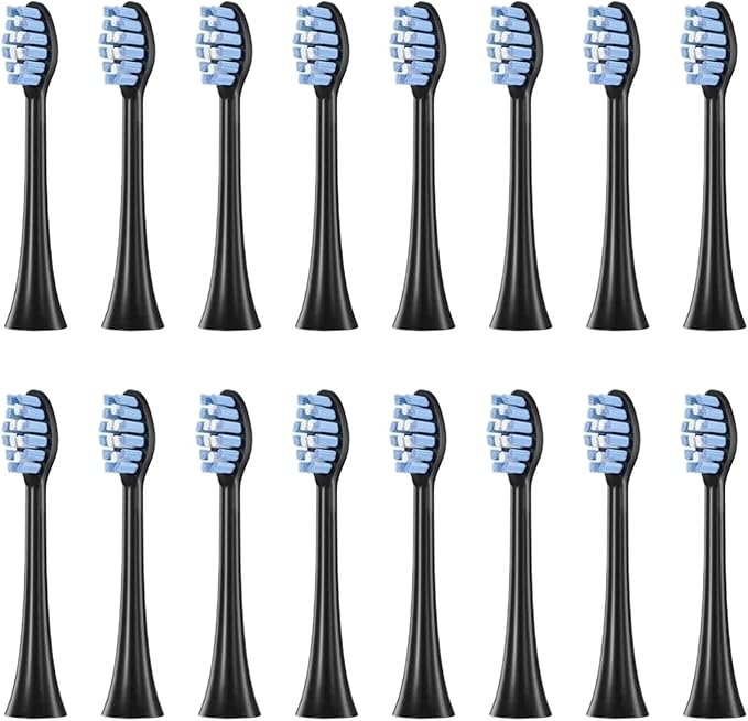 Compatible for FT7105/FT7106/FT7108/FT7205/TH01 Toothbrush Replacement Heads Soft Bristle Nozzles16pcs(16 Black)