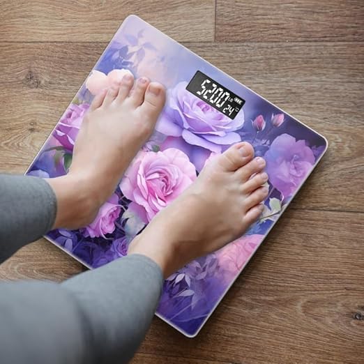 Digital Scale for Body Weight Highly Precision Bathroom Weight Scale 400 lbs with Backlit Display Personalized Scale for Home-Oil Painting of Arrangement of Pink and Purple Roses