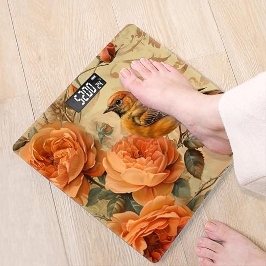 Digital Scale for Body Weight Highly Precision Bathroom Weight Scale 400 lbs with Backlit Display Personalized Scale for Home-Bird Perched On Top of Roses with Orange and Brown Pattern
