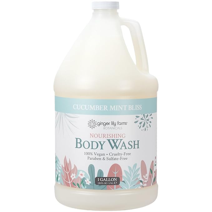Ginger Lily Farms Botanicals Nourishing Body Wash 100% Vegan &amp Cruelty-Free Cucumber Mint Bliss Scent 1 Gallon (128 fl oz) Refill