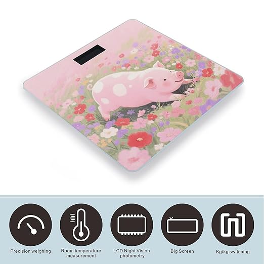 Cute Pig Weight Scale Large Digital Bathroom Scales with Bright LED Display Non Slip Digital Scale and Step On Fashion Weighing Machine for Body