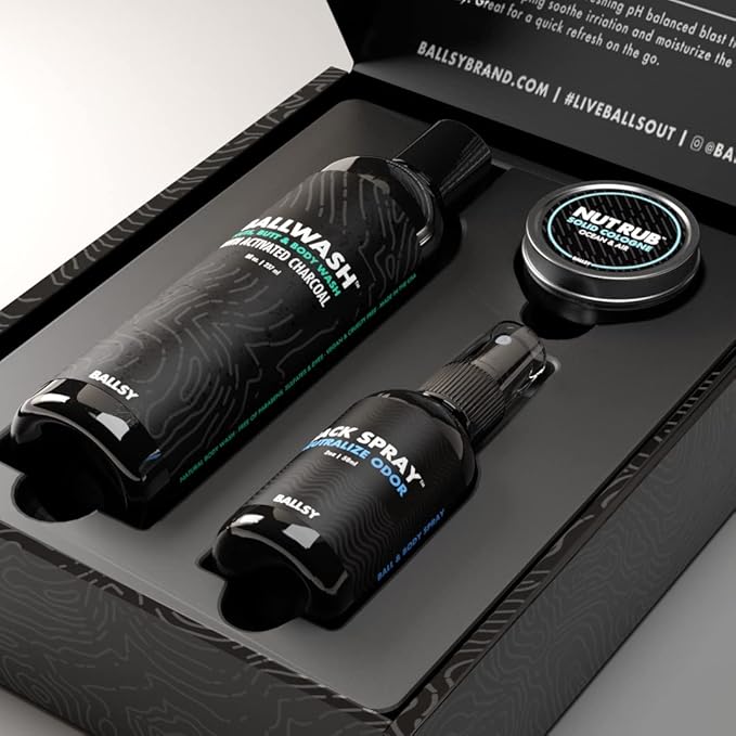Ballsy Sack Pack Men's Fresh Kit Includes Body Wash Deodorizing Spray and Cologne Rub Men's Body Care Ball Wash for Men Gift Pack Citrus &amp Cedar