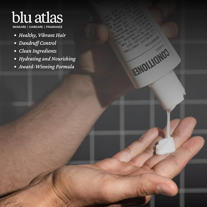 Blu Atlas Men's Body Wash Shampoo and Conditioner - Santal and Cedar Scent - Gentle Cleansing Hydrating Shampoo for Volume All Hair Types - 8 oz Bottle