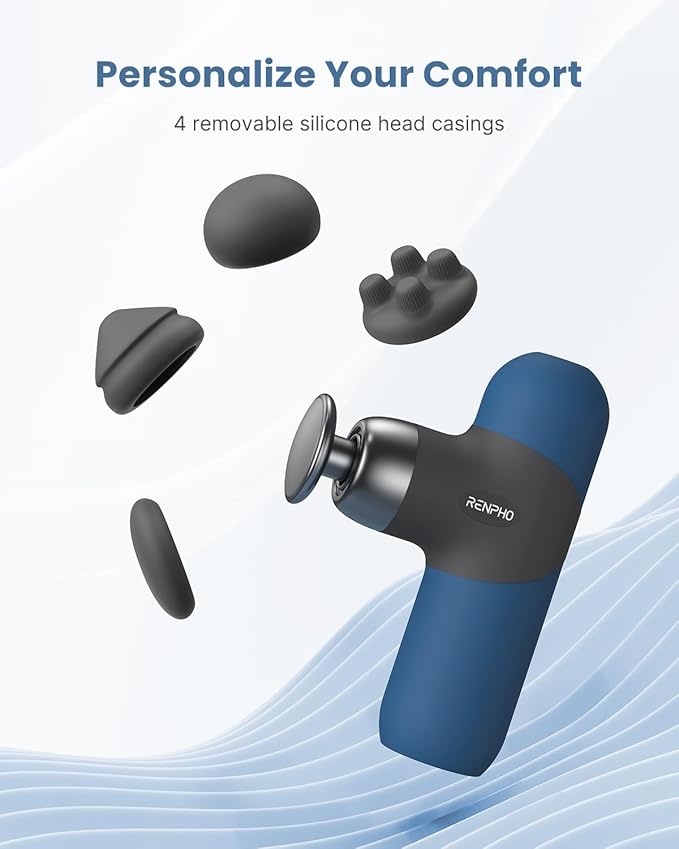 RENPHO Mini Thermal Massage Gun with Heat Portable Deep Tissue Percussion Massager with 4 Heads for Neck &amp Back Comfort Ultra-Quiet Operation for Home Office &amp Travel Includes Compact Carr