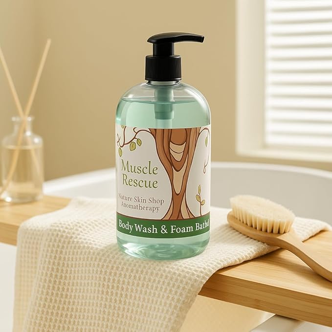 Nature Skin Shop Muscle Rescue Shower &amp Bath Gel - 16.5 Ounces - Cooling Aromatherapy Body Wash with Eucalyptus Peppermint &amp Menthol for a Revitalizing Post-Workout Cleanse