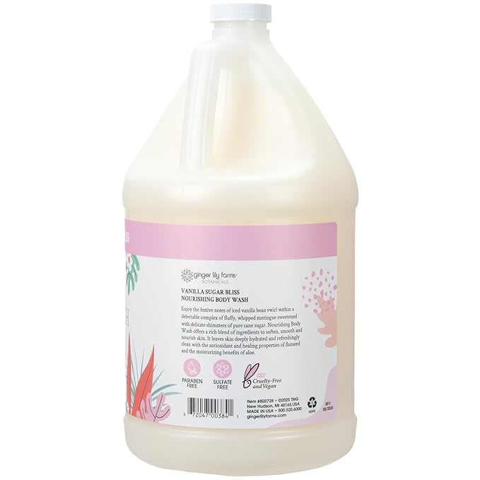 Ginger Lily Farms Botanicals Nourishing Body Wash 100% Vegan &amp Cruelty-Free Vanilla Sugar Bliss Scent 1 Gallon (Pack of 4)