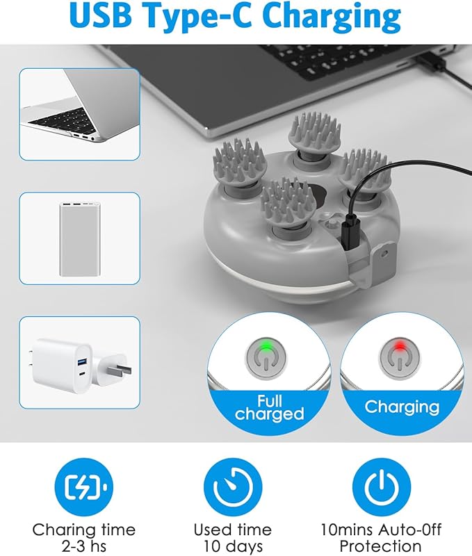 Scalp Massager Portable Head Massager with Kneading 76 Nodes Rechargeable Handheld Scalp Massager for Stress Relief Full Body RelaxationIdeal Gifts for Women Men