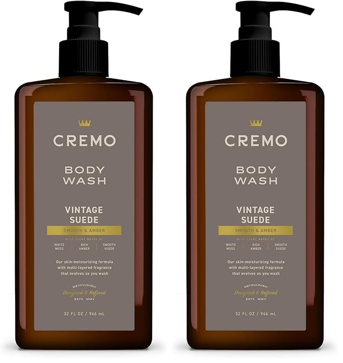 Cremo Rich-Lathering Vintage Suede Body Wash for MenA Vintage Suede with Notes of White Moss and Rich Amber32 Fl Oz(Pack of 2)
