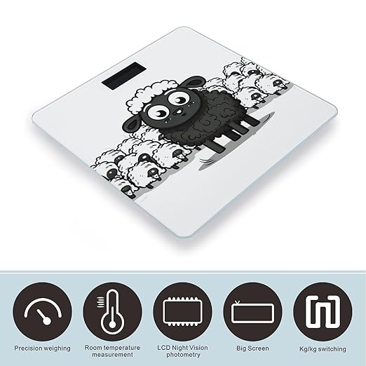 Digital Bathroom Scale for Body Weight Scale with Bright LCD Display High Accuracy Step-On Technology Auto On/Off Cartoon Black White Sheep Digital Scales 400 Lbs /180kg