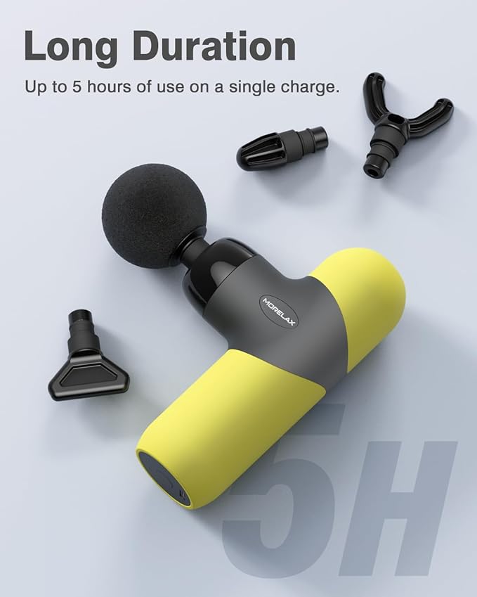 Morelax Mini Massage Gun Portable Deep Tissue Muscle Percussion Massager Electric Handheld Sport Massager with 6 Massage Heads 4 Speed Best Gift (Yellow)