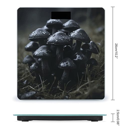 Black Mushrooms Scale for Body Weight Sturdy Tempered Glass Weighing Scales with LCD Display Accurate Digital Bathroom Scale Convenient Body Fat Smart Scales Easy Read
