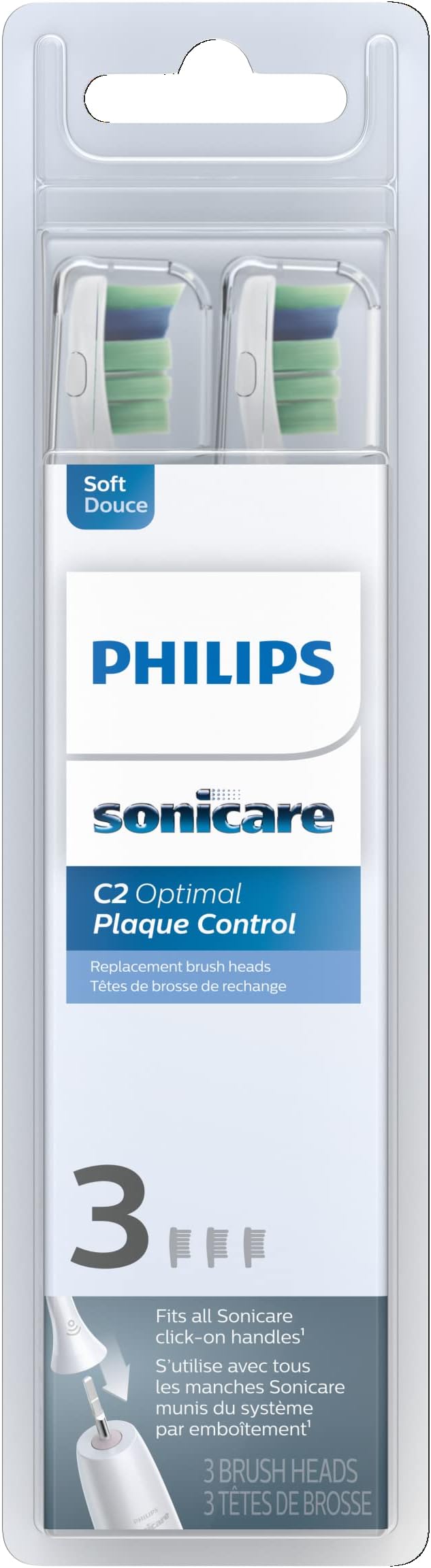 Philips Sonicare C2 Plaque Control - Genuine Replacement Electric Toothbrush Heads White 3 Pack HX9023/65