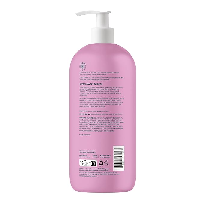 ATTITUDE Body Wash EWG Verified Shower Gel Dermatologically Tested Plant and Mineral-Based Vegan Personal Care Products White Tea Leaves 32 Fl Oz (Pack of 6)